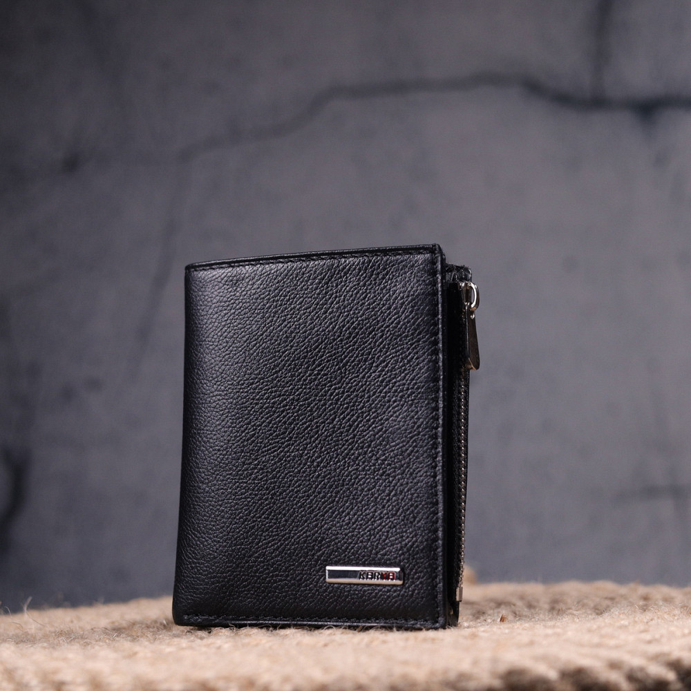 Вместительный вертикальный небольшой кожаный кошелек KARYA 21384 Черный Киев - изображение 8