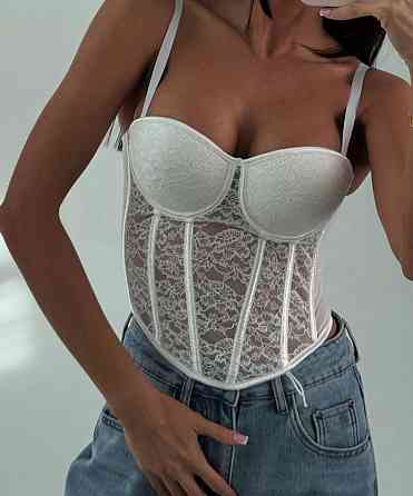 Женский романтичный кружевной корсет на бретелях гипюр L/XL, Белый Одесса