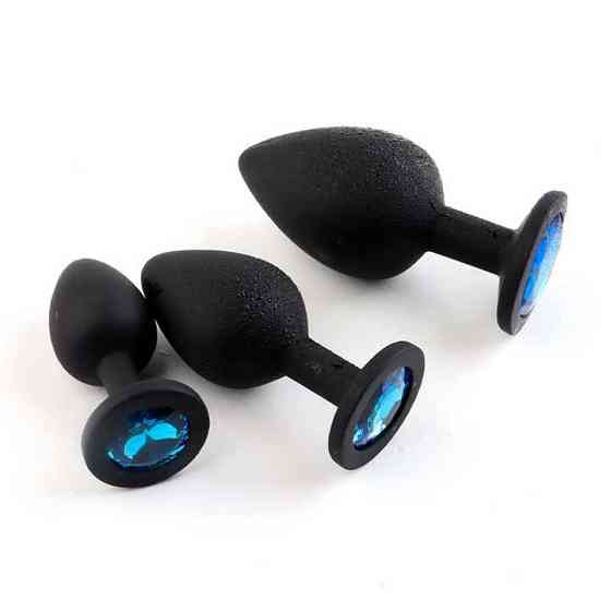 Набір силіконових анальних пробок із кристалом 3шт. (S, M, L) чорний Вінниця