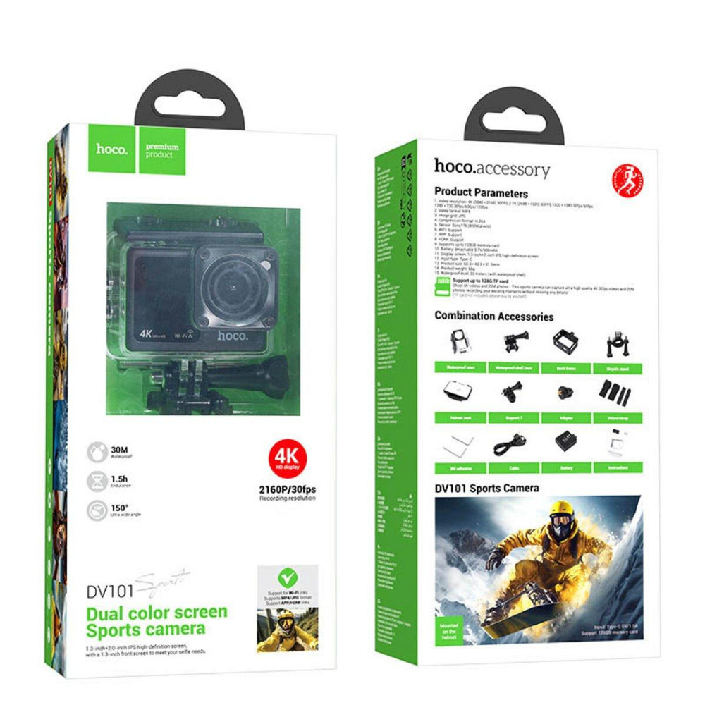Екшен камера HOCO DV101 dual color screen sports camera Black 6942007616805 Одеса - фото 7