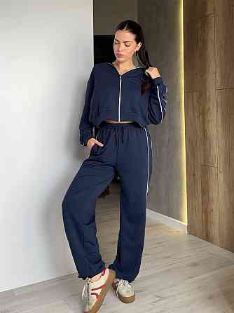 Женский стильный повседневный костюм двойка двунить Синий, 42/44 Одесса