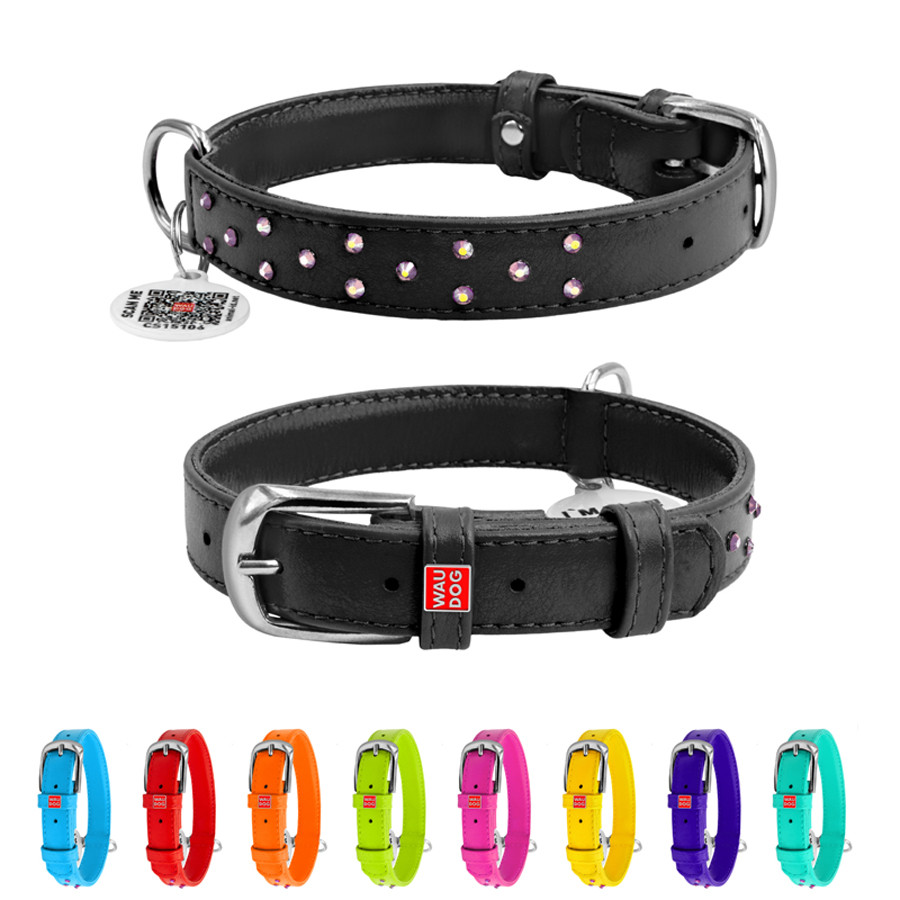 Нашийник для собак шкіряний WAUDOG Glamour з QR паспортом, з клейовими стразами, Ш 20 мм, Дов 3 Коломыя - изображение 1