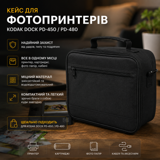 Кейс для фотопринтеров Kodak Dock (PD-450 / PD-480) RitzGear, чехол для хранения и переноски, черный Киев