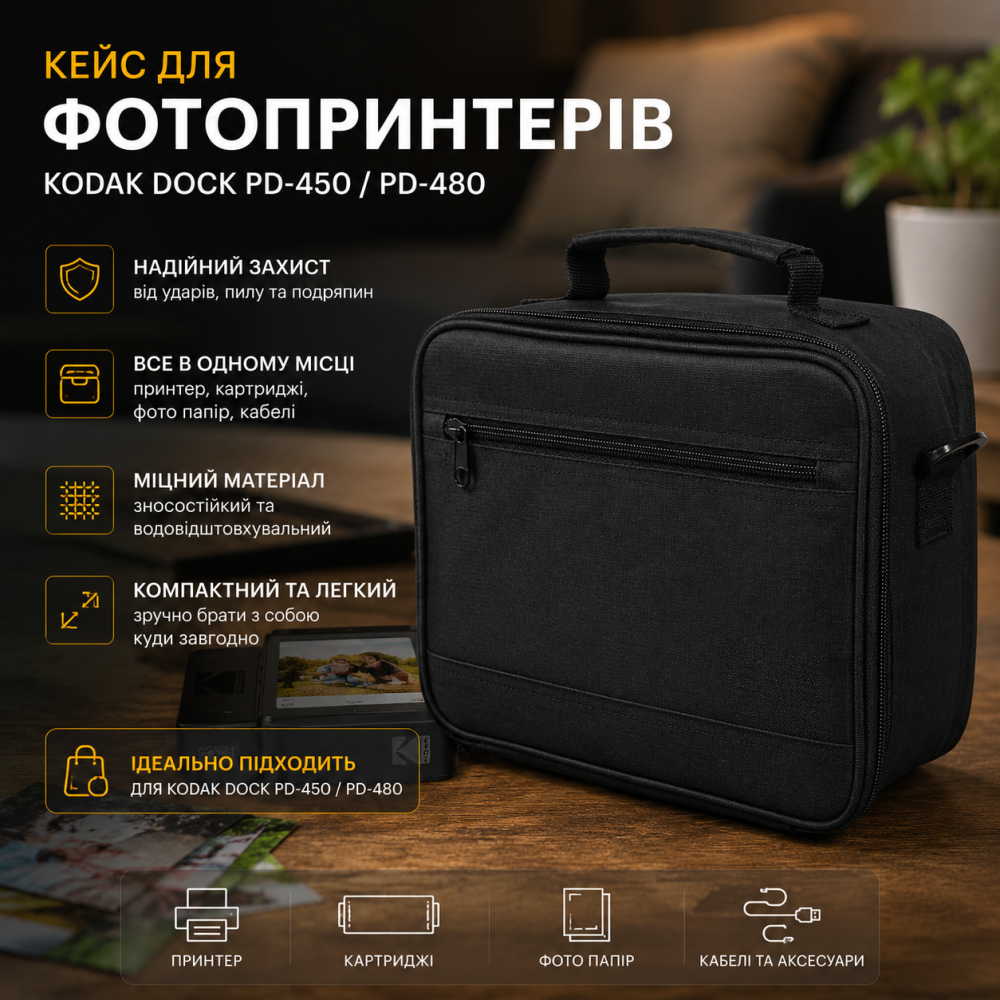 Кейс для фотопринтеров Kodak Dock (PD-450 / PD-480) RitzGear, чехол для хранения и переноски, черный Киев - изображение 1