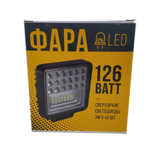 Фара LED квадратна 126 W, 42 лампи, широкий промінь 10/30V 6000K товщина: 40 мм Мукачево
