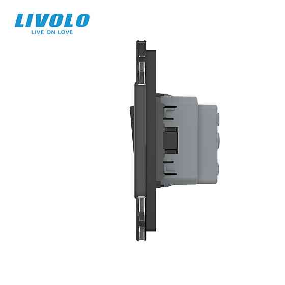 LIVOLO Двоклавішний вимикач (1-1) з розеткою Livolo чорний скло (VL-C7K1/K1/FCTC16A-6BP) Коломыя