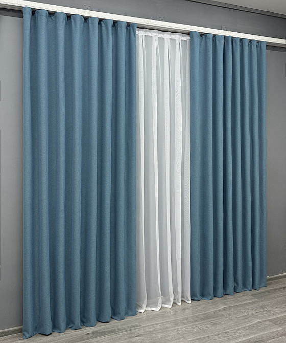 Комплект готовых штор VR-Textil Блэкаут двусторонний ASHEN NIGHT № 1852ш Синий 150х270 см 2 шт (33-0895) Киев - изображение 4