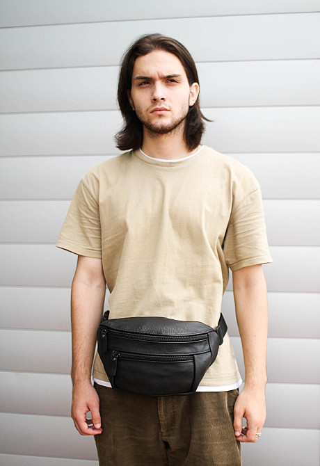 Сумка на пояс мужская из натуральной кожи флотарий SL004 (Черная) Сумы - изображение 6