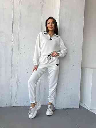 Жіночий повсякденний костюм-двійка: кофта та штани двохнитка-петля Молочний, 48 Одеса