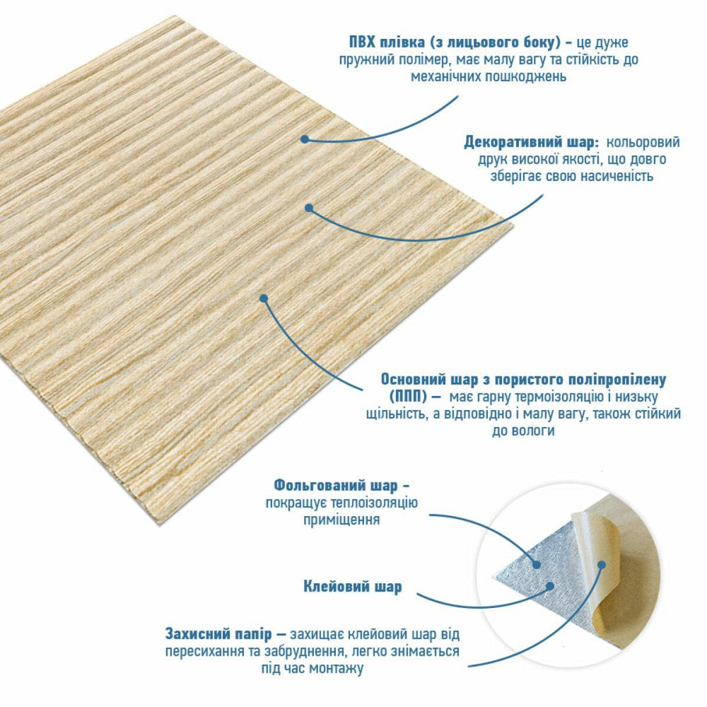 Декоративна самоклеюча 3D панель Бамбук бежевий Київ - фото 2