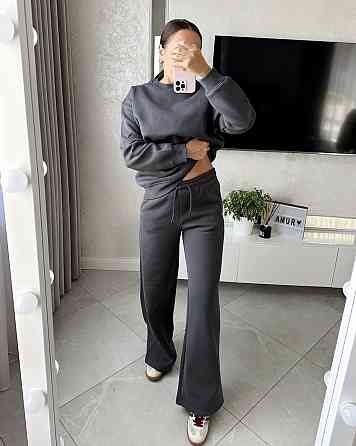 Жіночий прогулянковий костюм: світшот і штани турецька тринитка Сірий, 42 Одеса