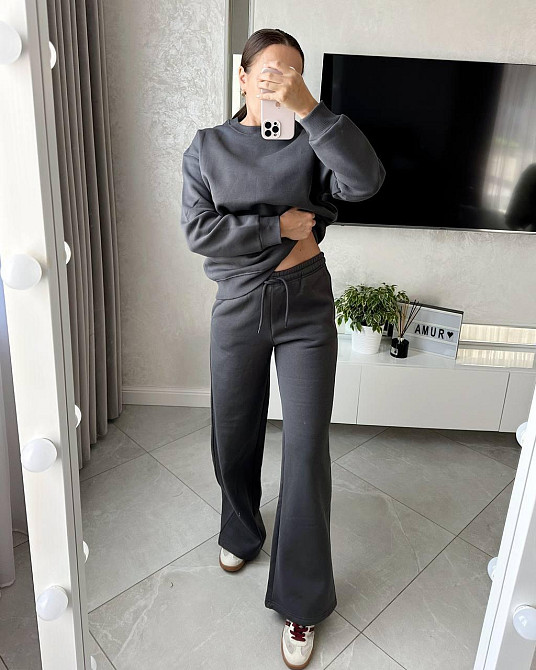 Жіночий прогулянковий костюм: світшот і штани турецька тринитка Сірий, 42 Одеса - фото 4