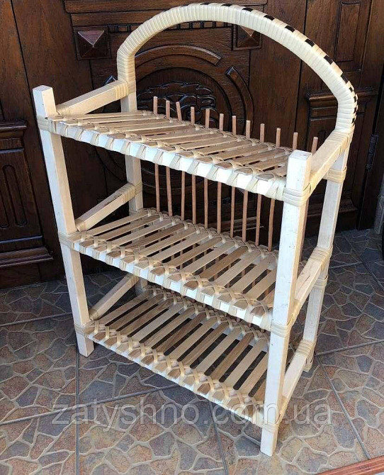 Этажерка плетеная из лозы и дерева светлая Киев - изображение 2