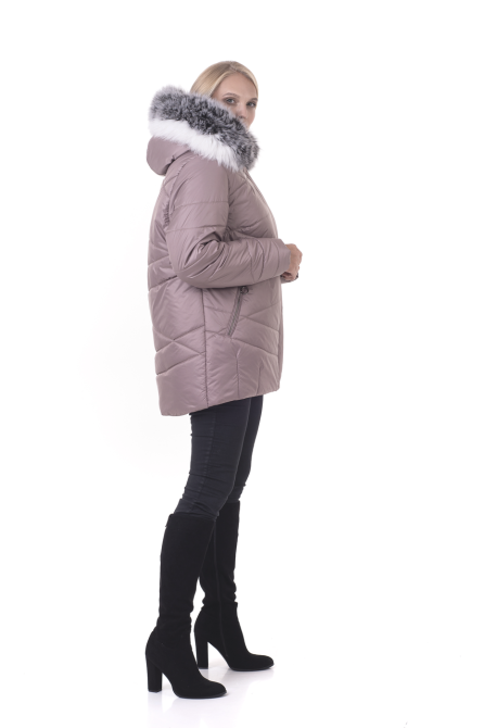 Стильний жіночий бежевий пуховик з хутром чбк Київ - фото 2