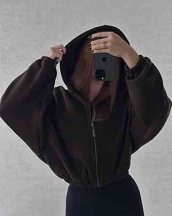 Жіноча стильна та тепла зіп-худі оверсайз тринитка на флісі Шоколад Одеса