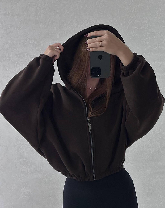 Жіноча стильна та тепла зіп-худі оверсайз тринитка на флісі Шоколад Одеса - фото 1