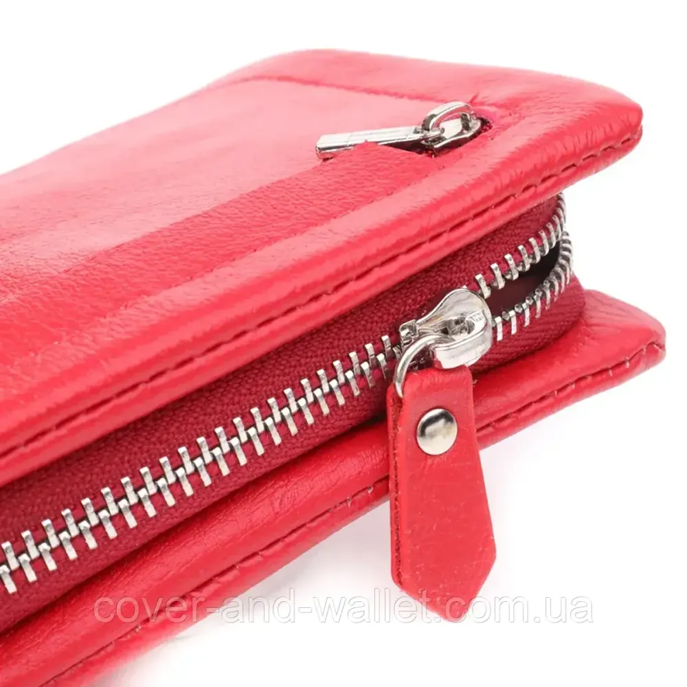 Шкіряний жіночий гаманець з кишенею для телефону червоного кольору ST 669 Київ - фото 4