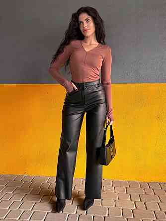 Женские стильные повседневные брюки с эко кожи на флисе. Одесса