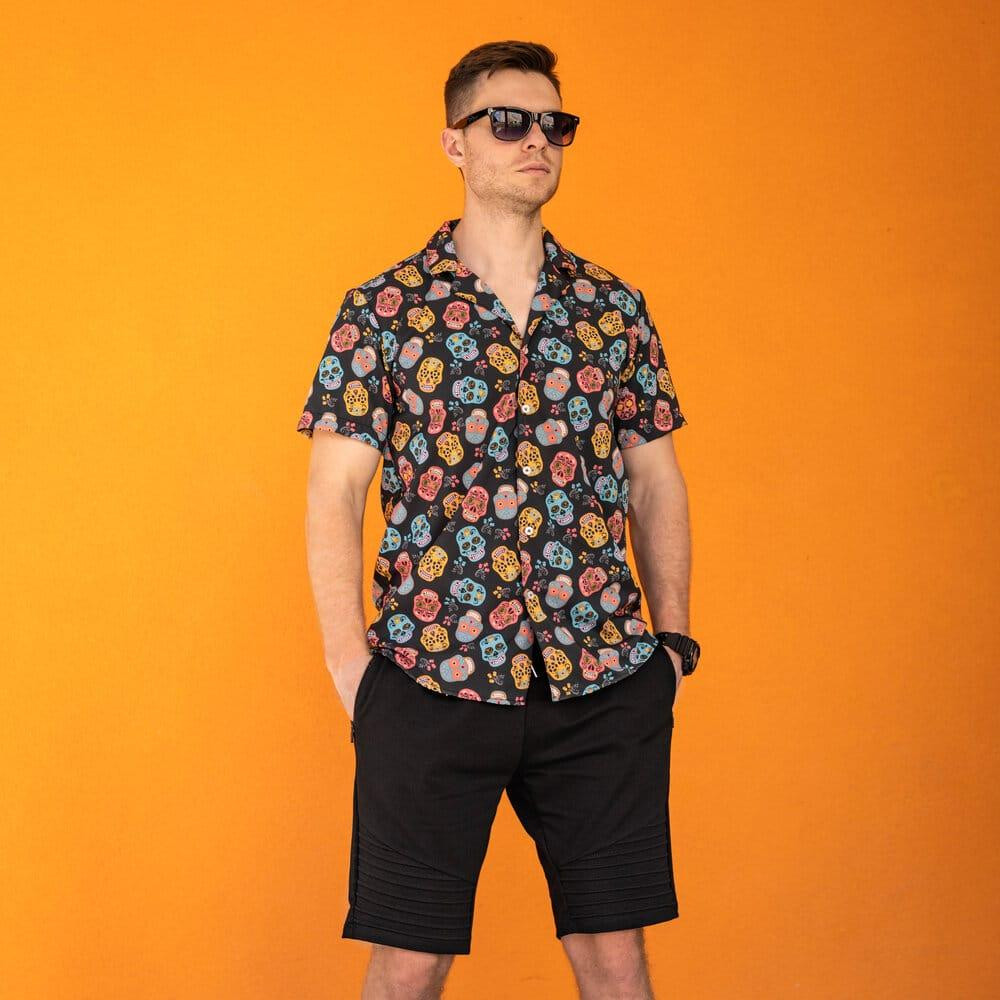 Мужская рубашка c коротким рукавом черная Pobedov Kolorovi cherepy Киев - изображение 1