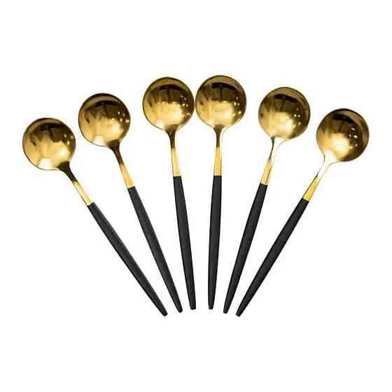 Набір чайних ложок 6 штук чайні ложки з нержавіючої сталі 12.9 см Чорний з золотом HP-20-5 Київ