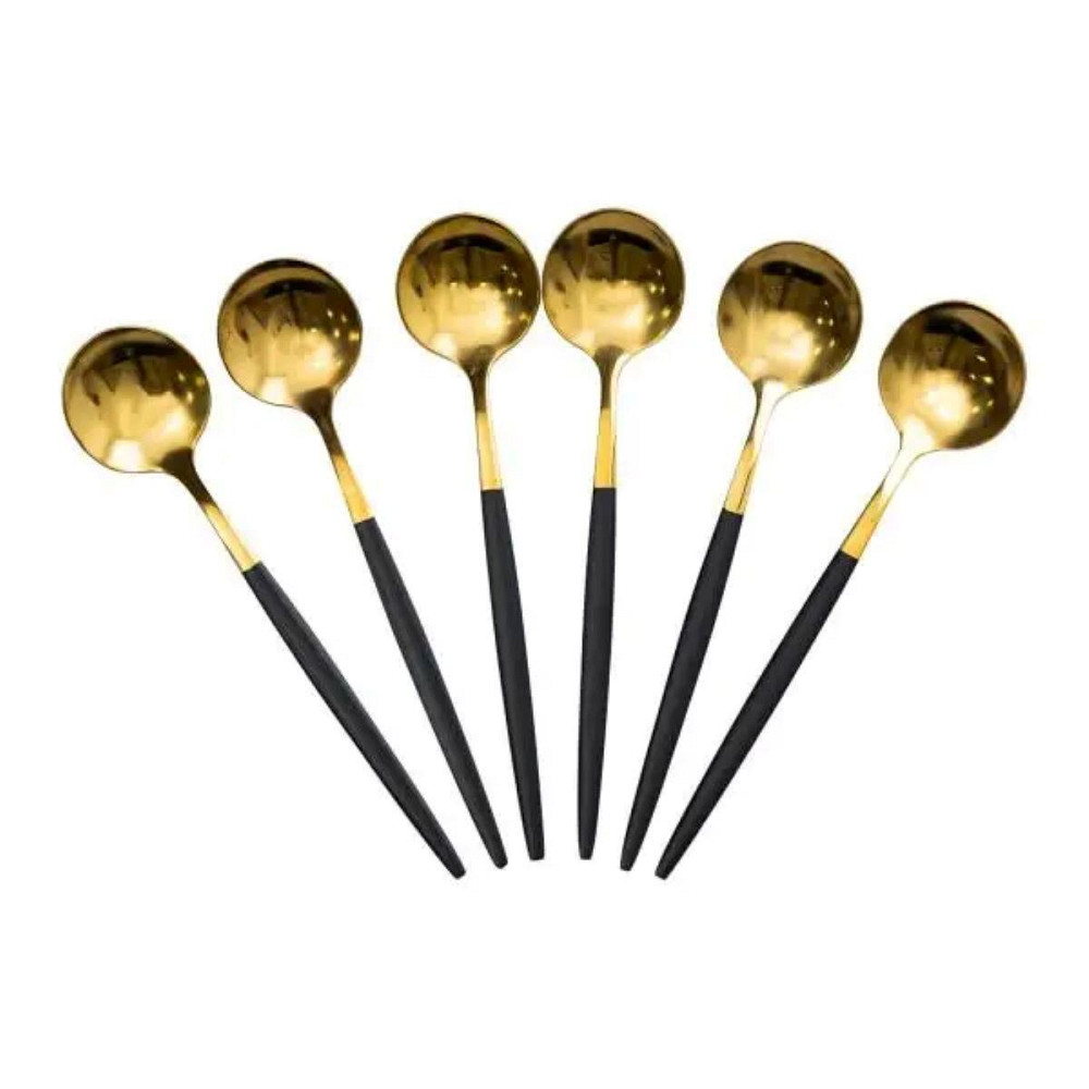 Набір чайних ложок 6 штук чайні ложки з нержавіючої сталі 12.9 см Чорний з золотом HP-20-5 Київ - фото 2
