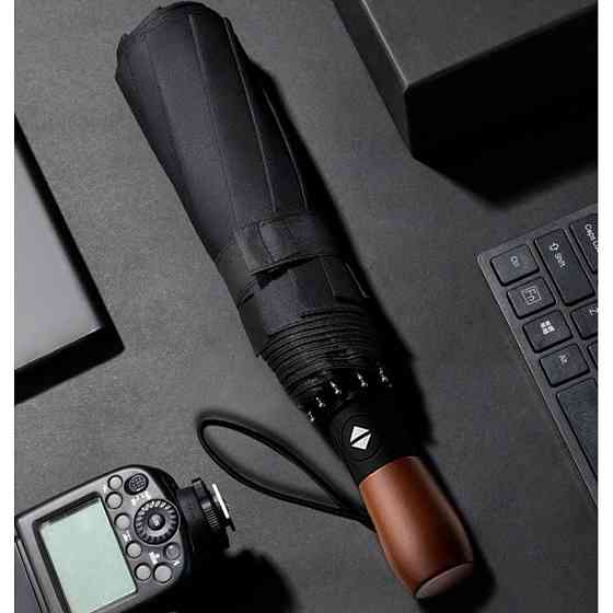 Зонтик премиум качества - Автоматический, мужской укреплённый зонт с деревянной ручкой MH-15 Львов