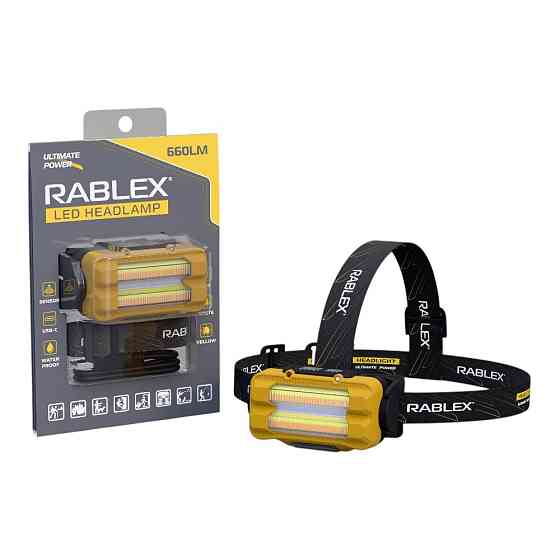 Налобний ліхтар Rablex RB981, жовтий + білий + червоний, 3хT6+4хCOB, Sensor, акум, Type-C Дніпро