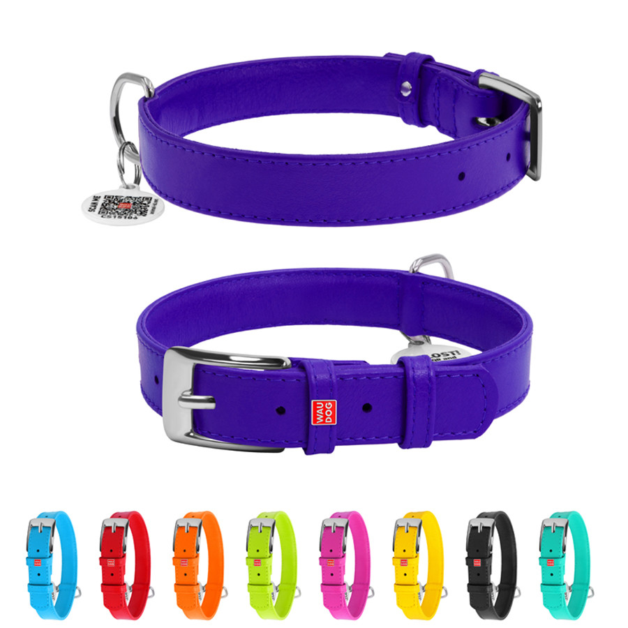 Нашийник для собак шкіряний WAUDOG Glamour з QR паспортом, без прикрас, L, Ш 25 мм, Дов 38-49 с Коломия - фото 1