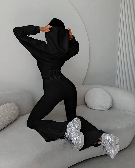 Женский стильный костюм тройка: кофта, корсет и лосины замш на дайвинге Черный, 46/48 Одесса - изображение 4