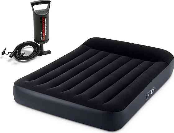 Матрац надувний Intex 64142 з насосом 191х137х25 см, чорний Київ
