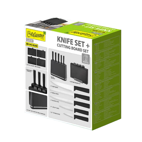 Набір ножів 10 предметів:(5шт + підставка + обробні дошки) MR-1412-BLACK Maestro Житомир