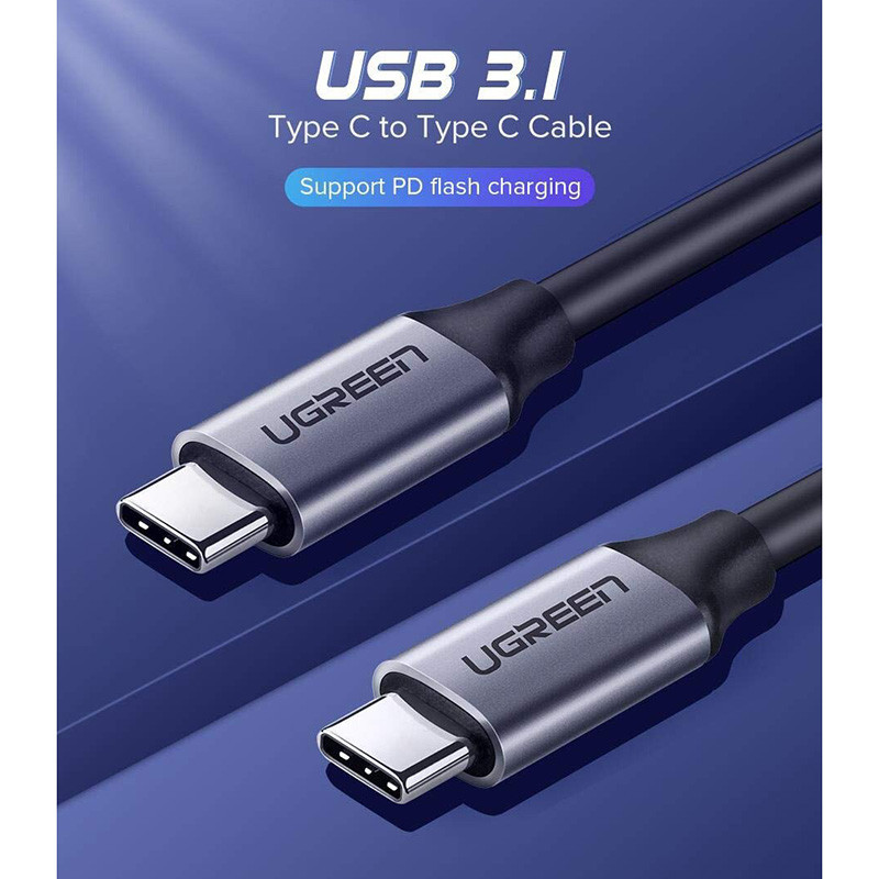 Кабель USB 3.1 Type-C M-M, 1.5 м, 60W Nickel Plating Aluminum Shell Сірий, US161 UGREEN Вінниця - фото 4