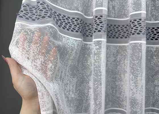 Короткий тюль VR-Textil 1947т Жаккард Белый с серым 300х145 см (42-0899) Киев