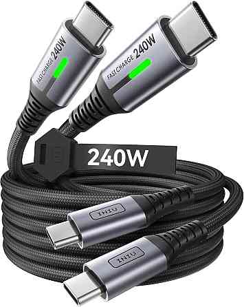 Кабель USB-C INIU 240W 2м×2 Чорний нейлон PD швидкої зарядки 480Mbps для iPhone Samsung MacBook Київ