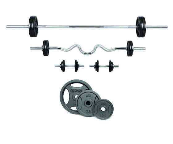 Набір 80 кг Штанга + W-подібний гриф + Гантелі набірні Гантелі, гирі, штанги та диски металеві диски Київ