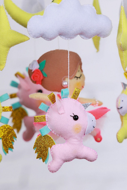 Дитячий мобіль на ліжечко для немовлят WooolyWool «Балеринка з єдиноріжками» Київ - фото 3