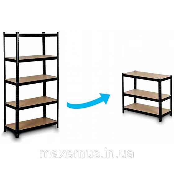 Стеллаж металлический полочный 180х90х40 Металлический стеллаж в подвал макс. 175 кг на полку МДФ черный Мостиська