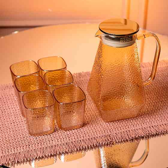 Глечик 1.8 л зі склянками 6 штук по 200 (мл) графин для компоту соку води лимонаду глечик для напоїв Коричневий HP-19-39S SBR Київ