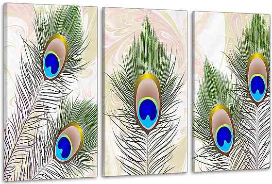 Модульная картина в гостиную / спальню   Пір`я павліна    ART-172_3A 70х130 см Киев