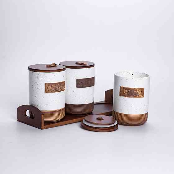 Yiwu Набір порцелянових банок для сипучих 3 шт по 800 мл з кришками Бежевий HP-26-1BE Киев