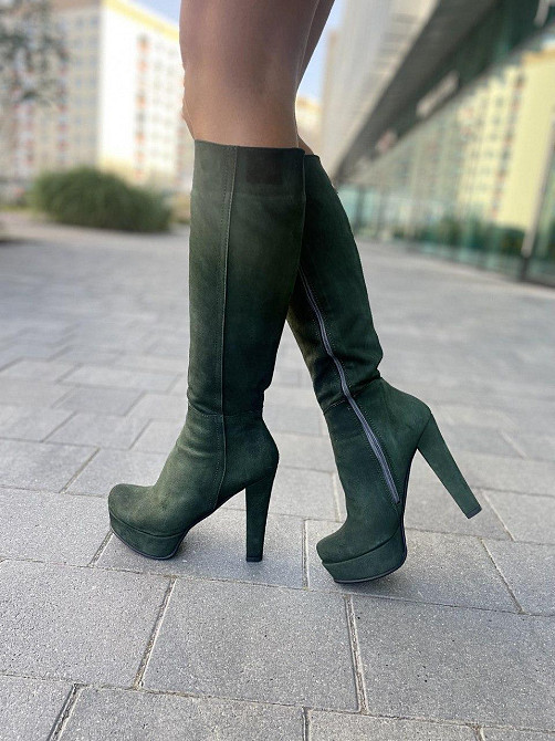 Nivelle Чоботи жіночі Nivelle темно-зелені натуральна замша висота 36-37 см обхват 33-35 см каб Коломия - фото 4