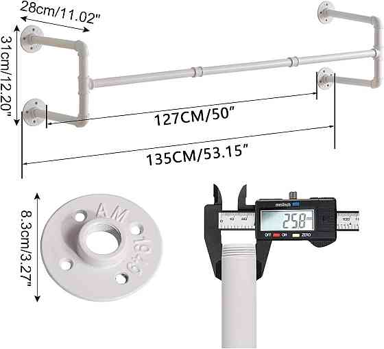 Вішалка настінна IBUYKE TYJ002W-2 біла трубна 127,7 см 4 полиці індустріальна металева для передпокою Київ