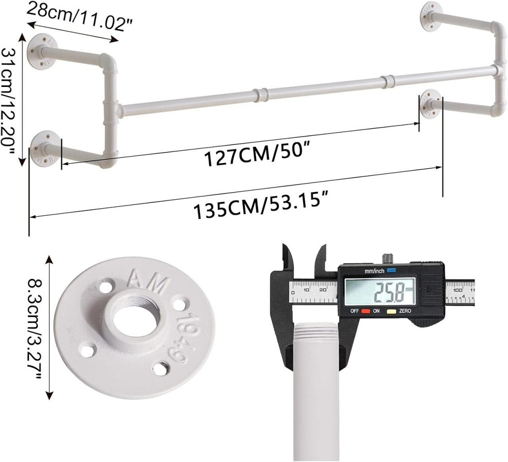 Вішалка настінна IBUYKE TYJ002W-2 біла трубна 127,7 см 4 полиці індустріальна металева для передпокою Київ - фото 5