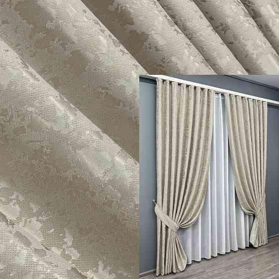 Комплект готовых штор VR-Textil Лен мрамор Pavliani ХО № 1272ш Теплый бежевый 200х280 см 2 шт (32-321) Киев