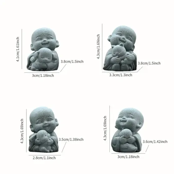 Міні статуетка Будда-монах з котиком – натуральний камінь, 4,3×3,3×3,8 см, декор для дому/офісу/авто, подарунок Київ