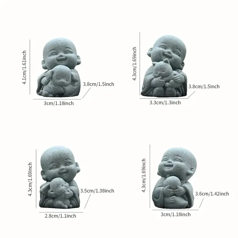 Міні статуетка Будда-монах з котиком – натуральний камінь, 4,3×3,3×3,8 см, декор для дому/офісу/авто, подарунок Київ - фото 3