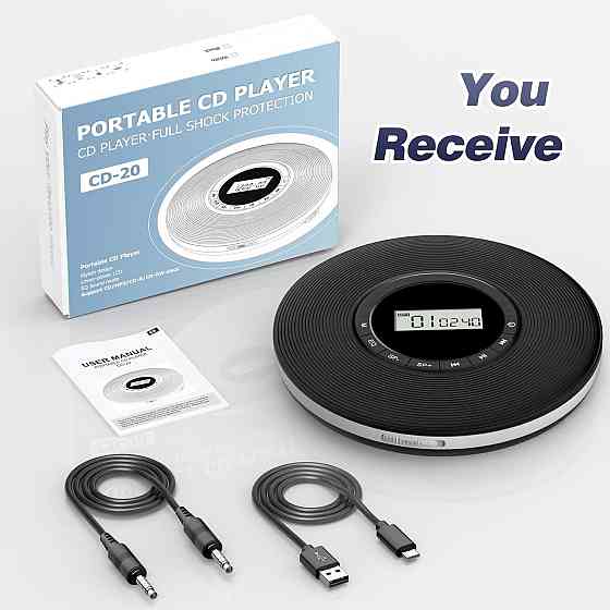 Портативний CD-програвач Greadio із захистом від пропусків та 4 еквалайзерами, виходом для TF-карти/AUX та дисплеєм Дніпро