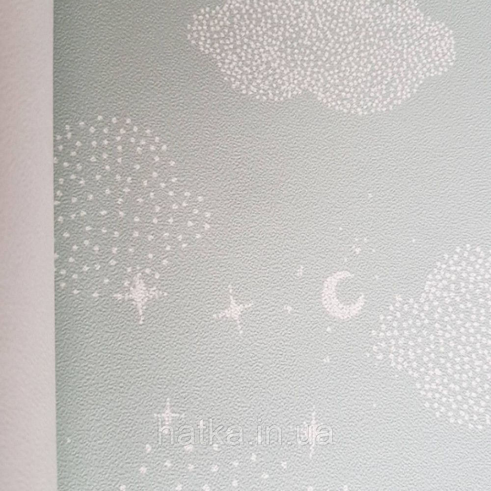 Шпалери флізелінові дитячі Lutece Tartine et Chocolat небо хмари хмари зорі місяць білі на зеленому Київ - фото 2