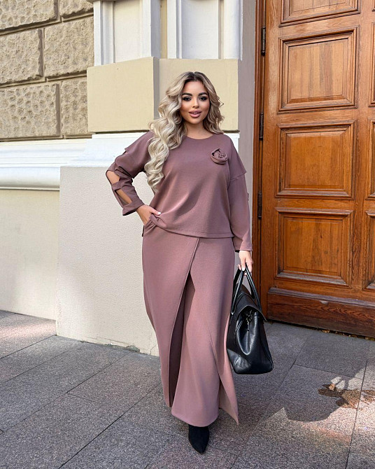 Женский батальный костюм двойка креп дайвинг Капучино, 64/66 Одесса - изображение 5