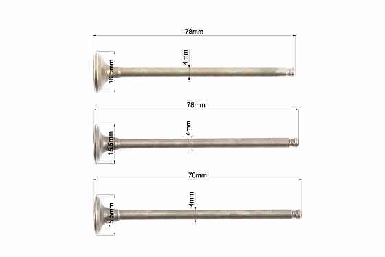 Клапан впускний, випускний к-кт 3шт Yamaha JOG SA-36J / 39J (d = 16,5 мм - 1шт / d = 15,5мм - 2шт; h = 78мм) Киев